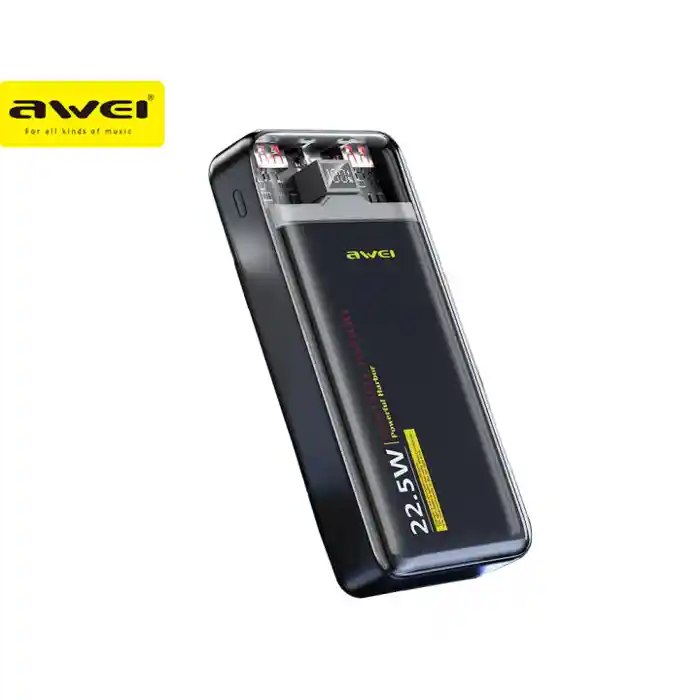 Awei P78K 20000mAh Power bank 22.5W Super-Fast Charging Transparent Power Bank 2 USB Ports LED Display Long Battery Life